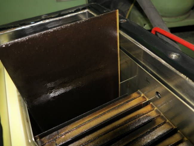 The mat of fibers, that covers the surface of the electrodes, is completely covered with sludge