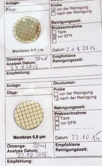 Oil drainage system and electrostatic oil purification results